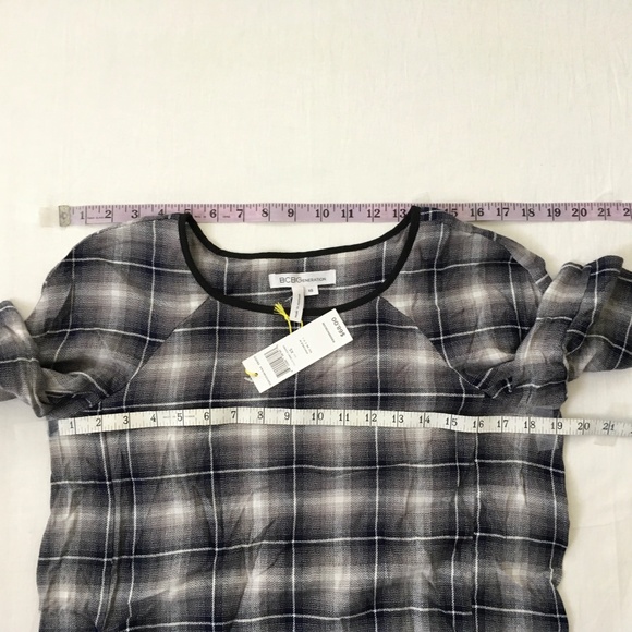 CLEARANCE! NWT BCBGeneration Plaid Hi-Low Short Sleeve Top Size XS Black White - Picture 7 of 10